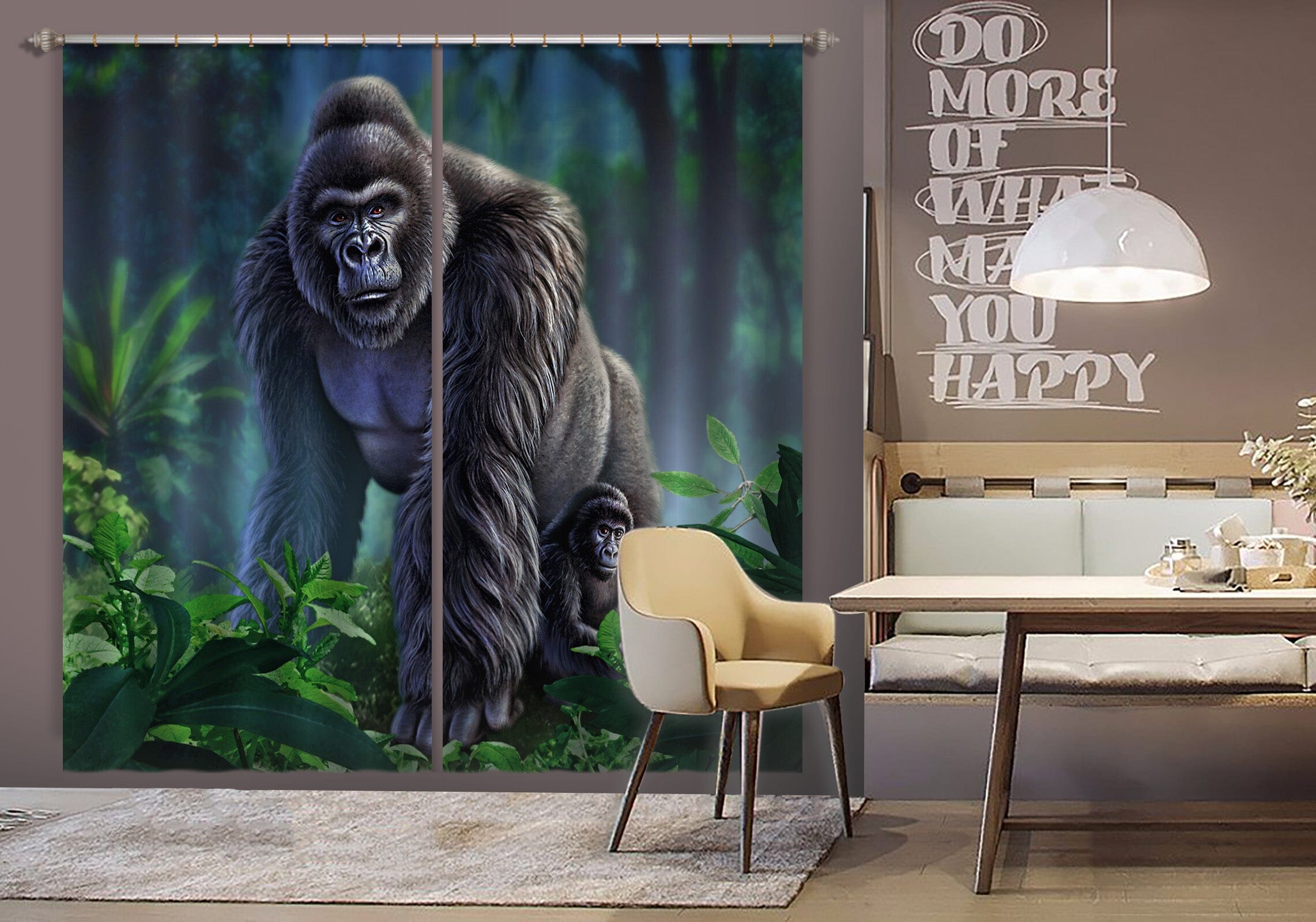 3D Gorilla 067 Jerry LoFaro Curtain Curtains Drapes Curtains AJ Creativity Home 