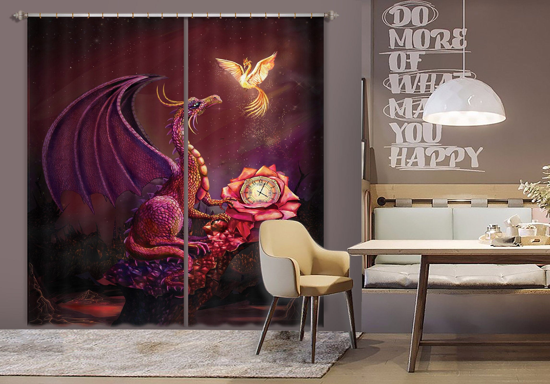 3D Flying Dragon 127 Rose Catherine Khan Curtain Curtains Drapes Curtains AJ Creativity Home 