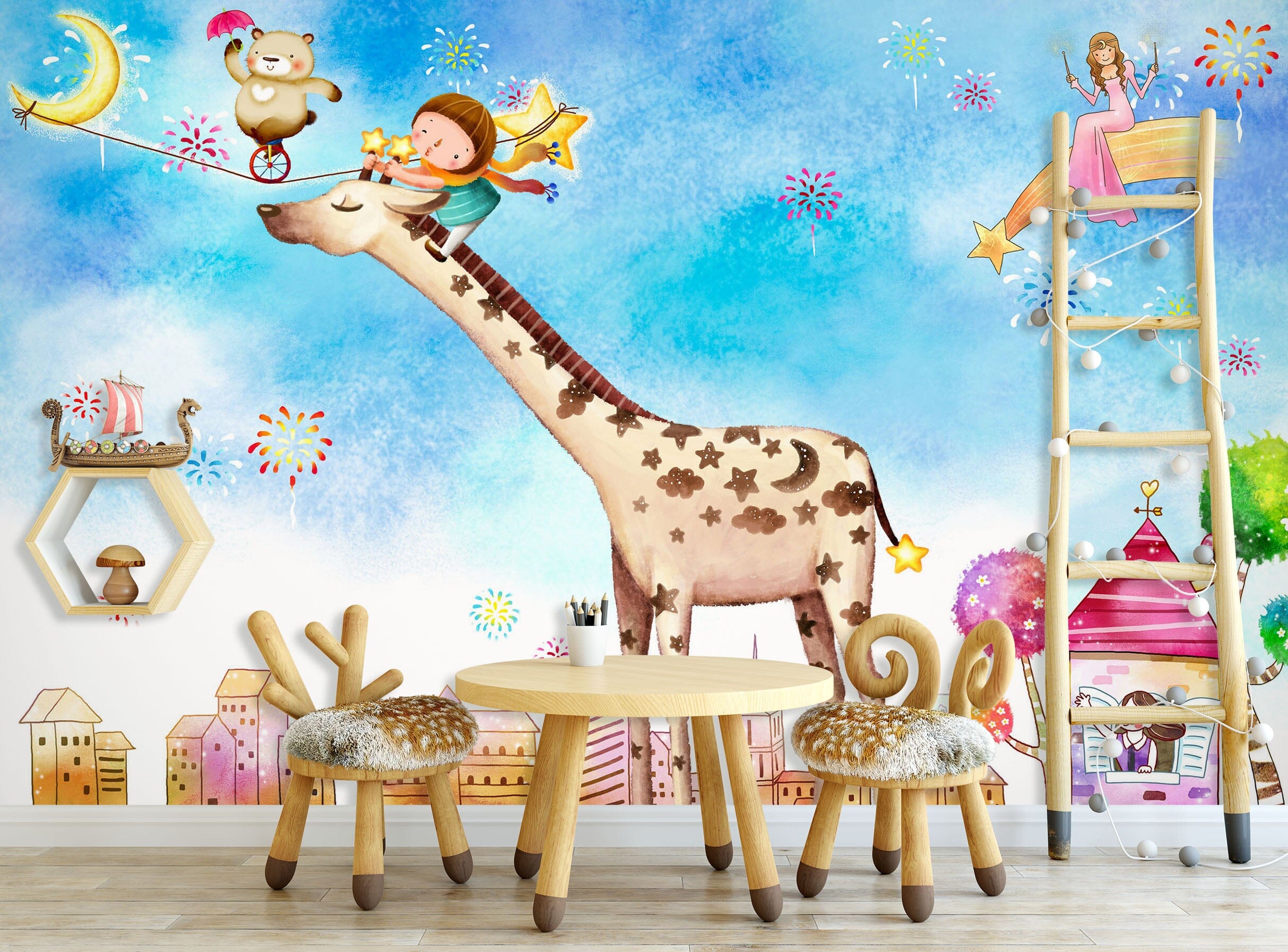 3D Giraffe Paradise 020 Wall Murals Wallpaper AJ Wallpaper 2 