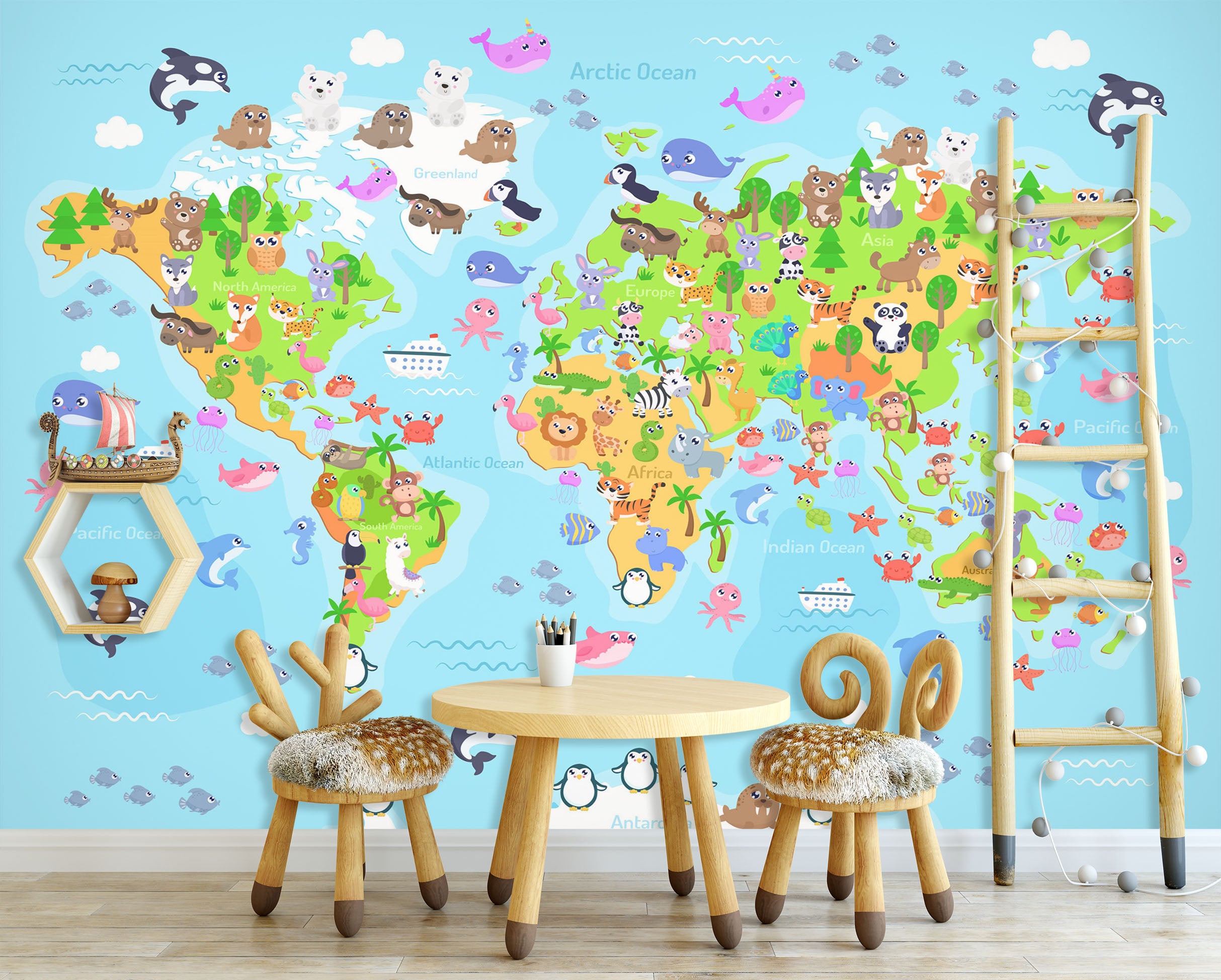3D Animal Family 2139 World Map Wall Murals