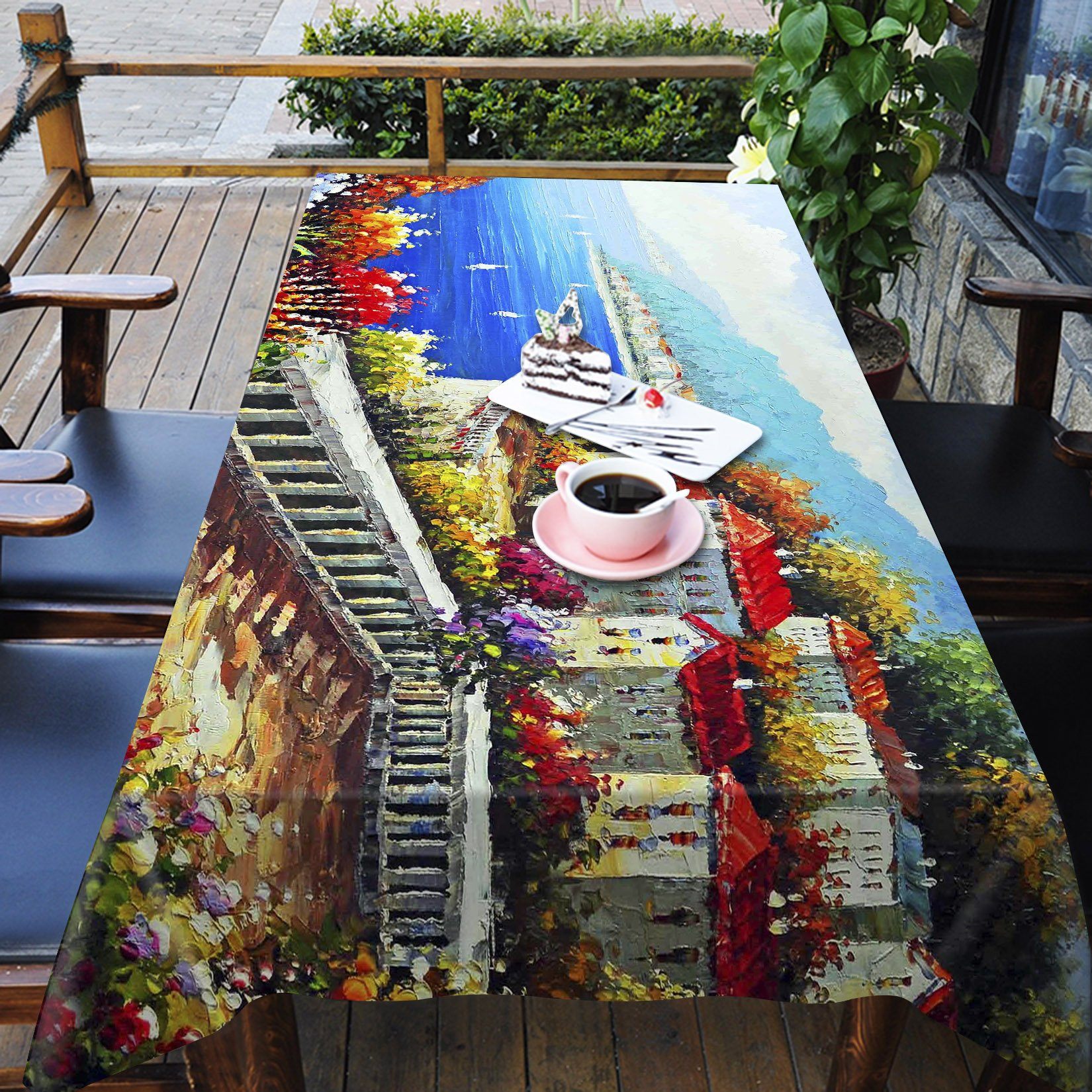 3D Oil Painting Seaside Town 299 Tablecloths Wallpaper AJ Wallpaper 