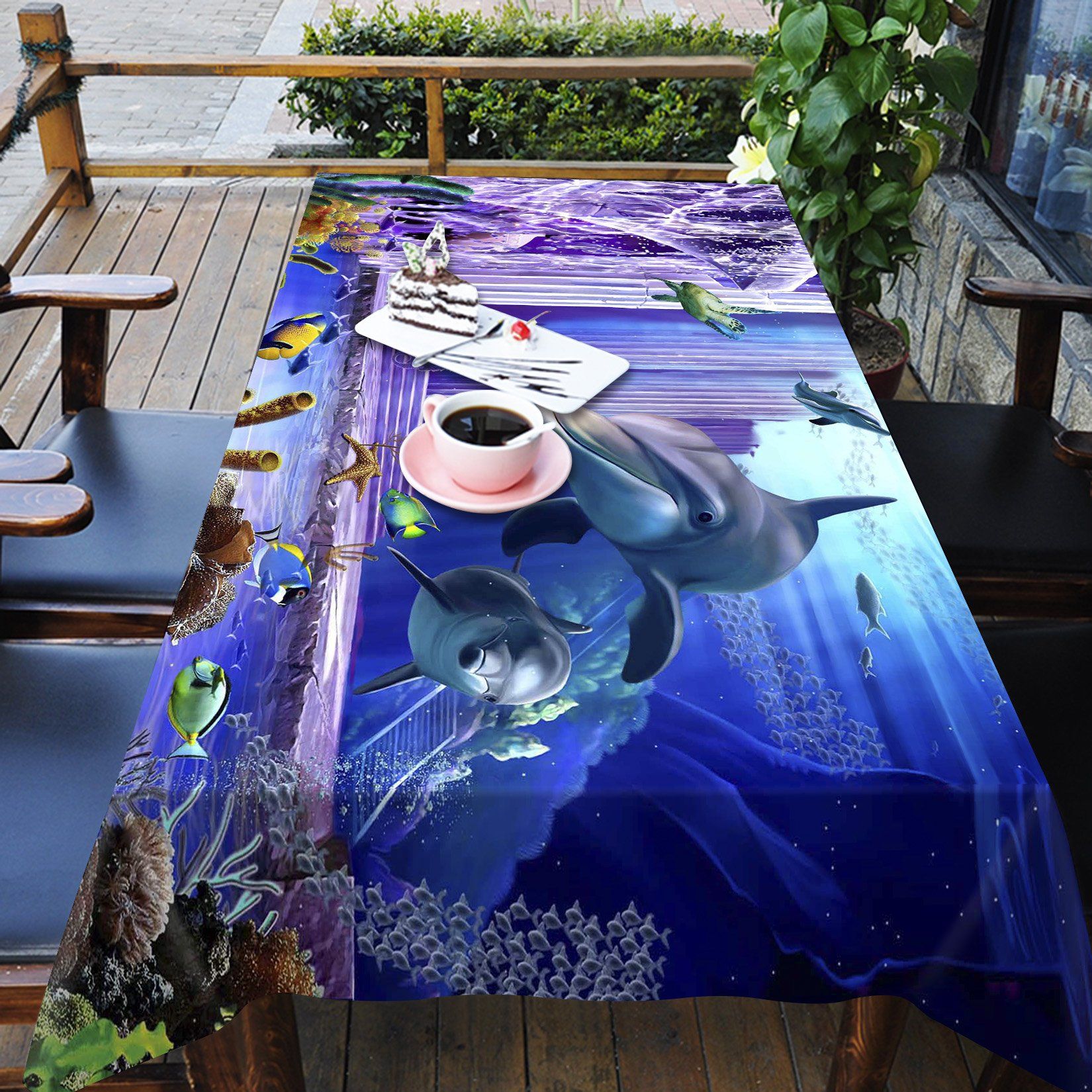 3D Ocean Dolphins Palace 408 Tablecloths Wallpaper AJ Wallpaper 