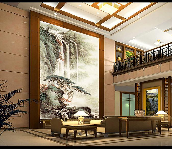 3D Waterfall hill Nature Ink Painting Wallpaper AJ Wallpaper 1 