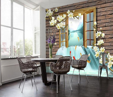 3D Window Wood Flower Fish Wallpaper AJ Wallpaper 1 
