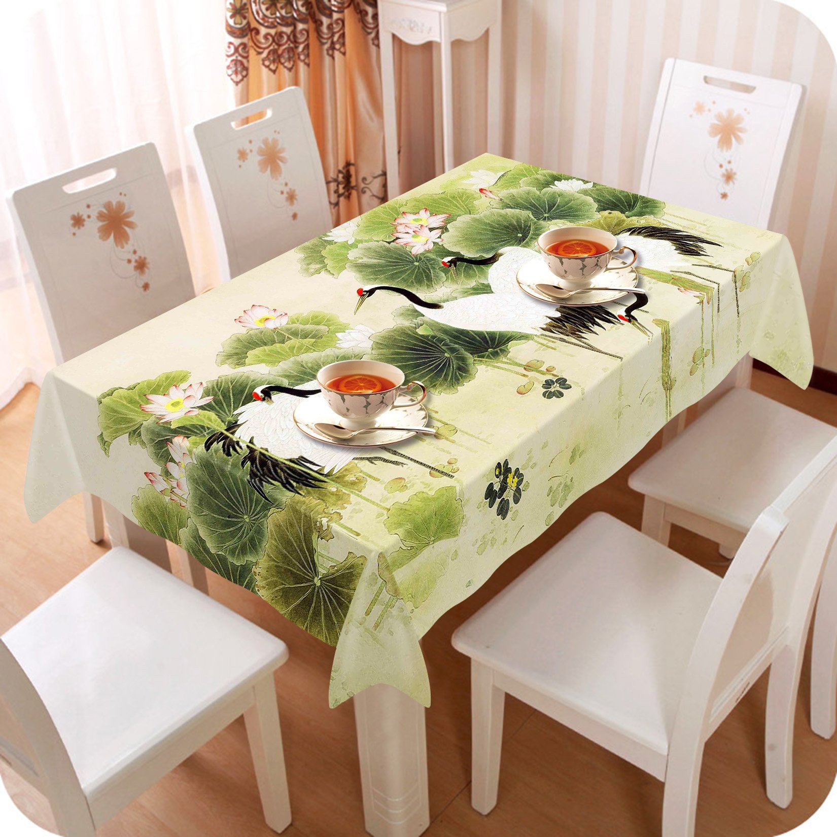 3D Lotus Flowers Cranes 265 Tablecloths Wallpaper AJ Wallpaper 