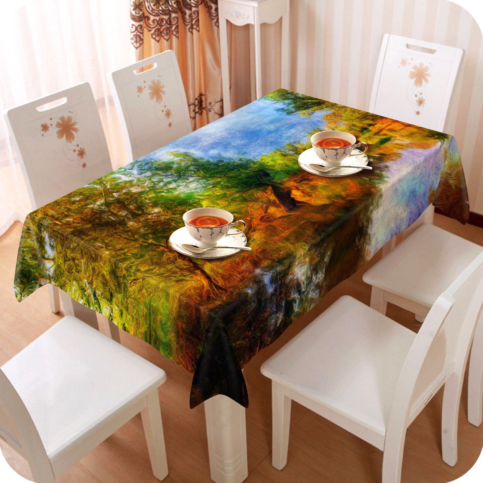 3D River Trees Painting 227 Tablecloths Wallpaper AJ Wallpaper 