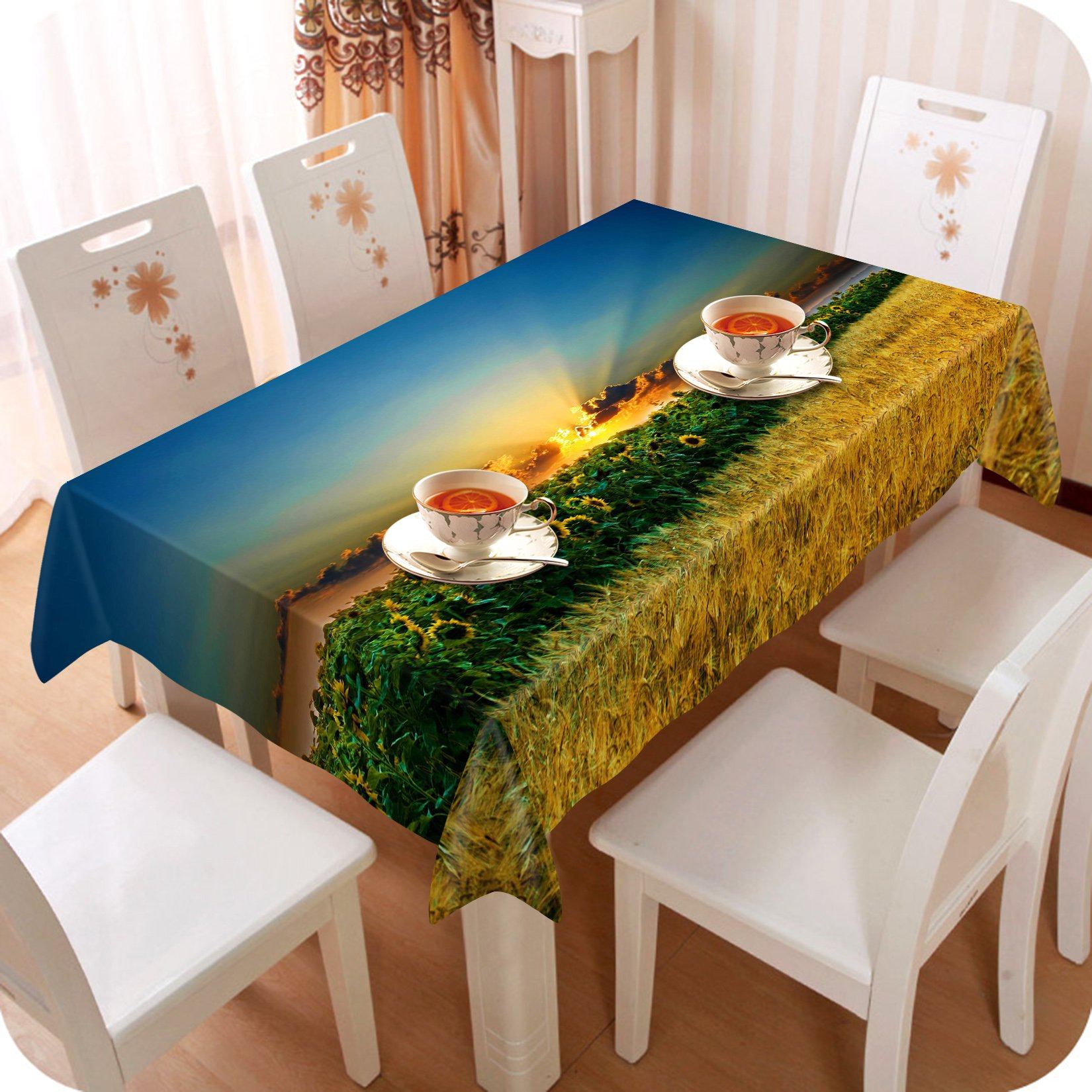 3D Wheat And Sunflowers Field 112 Tablecloths Wallpaper AJ Wallpaper 