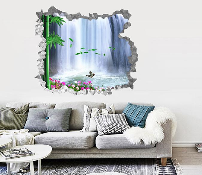 3D Waterfall Bamboos 234 Broken Wall Murals Wallpaper AJ Wallpaper 