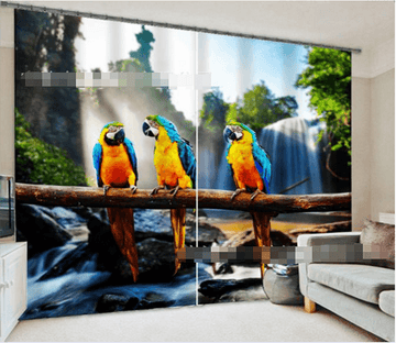 3D Wood Parrots 2114 Curtains Drapes Wallpaper AJ Wallpaper 