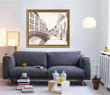 3D Small Bridge 003 Fake Framed Print Painting Wallpaper AJ Creativity Home 