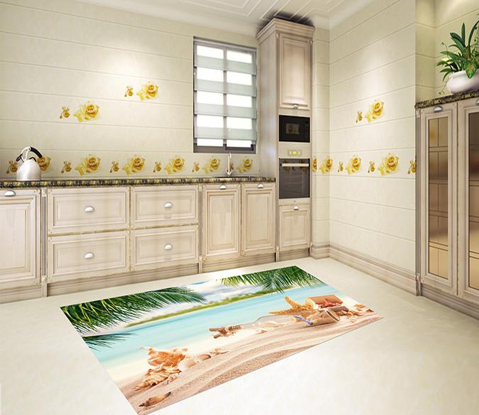 3D Beach Drifting Bottle 091 Kitchen Mat Floor Mural Wallpaper AJ Wallpaper 