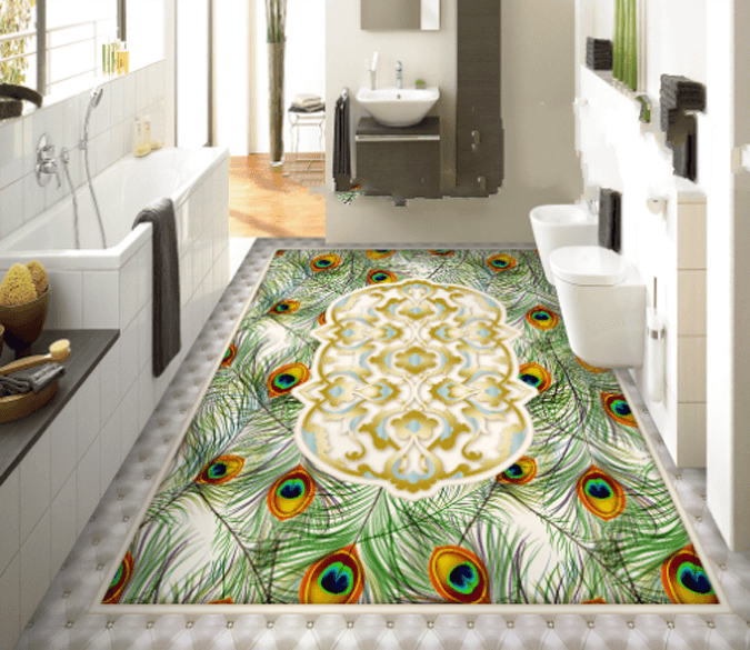 3D Peacock Feathers Floor Mural Wallpaper AJ Wallpaper 2 