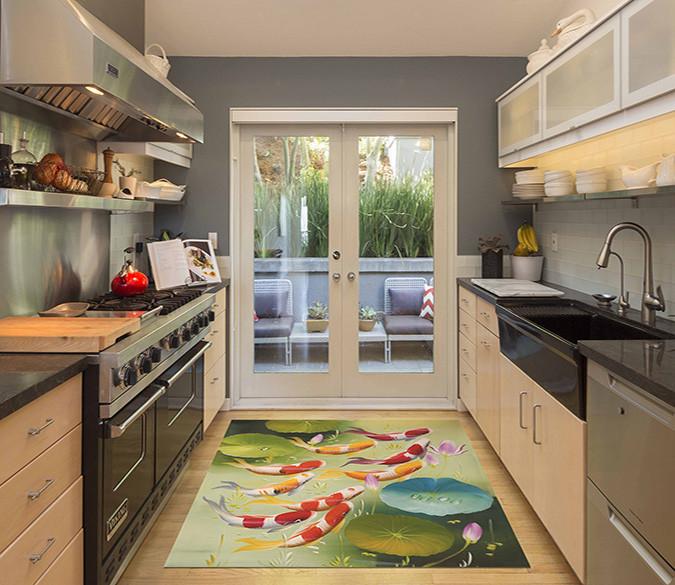 3D Swimming Fishes Kitchen Mat Floor Mural Wallpaper AJ Wallpaper 