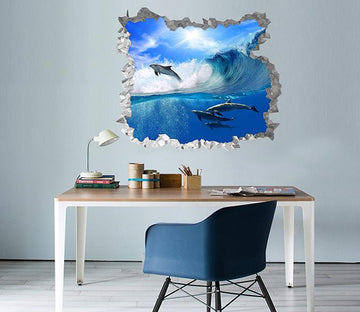 3D Blue Sea Fishes 227 Broken Wall Murals Wallpaper AJ Wallpaper 