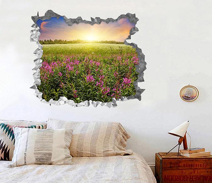3D Flowers Field Sunshine 217 Broken Wall Murals Wallpaper AJ Wallpaper 