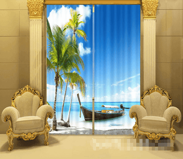 3D Beach Docked Boat 1091 Curtains Drapes Wallpaper AJ Wallpaper 