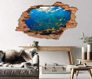 3D Blue Ocean Fishes 221 Broken Wall Murals Wallpaper AJ Wallpaper 