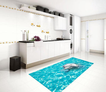 3D Blue Sea Dolphin 031 Kitchen Mat Floor Mural Wallpaper AJ Wallpaper 
