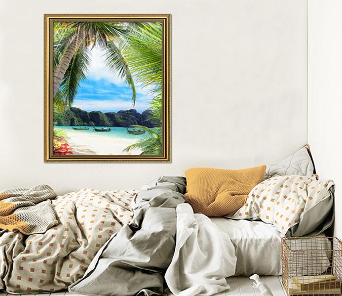 3D Coconut Boat 047 Fake Framed Print Painting Wallpaper AJ Creativity Home 