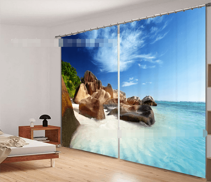 3D Stones Beach 2205 Curtains Drapes Wallpaper AJ Wallpaper 