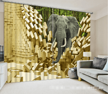 3D Forest Elephant Bricks 1355 Curtains Drapes Wallpaper AJ Wallpaper 