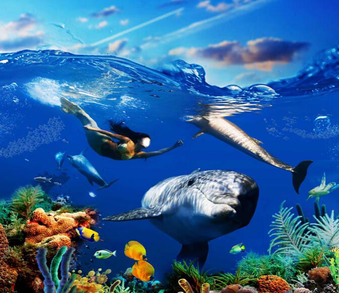 3D Marine Mermaid Floor Mural Wallpaper AJ Wallpaper 2 