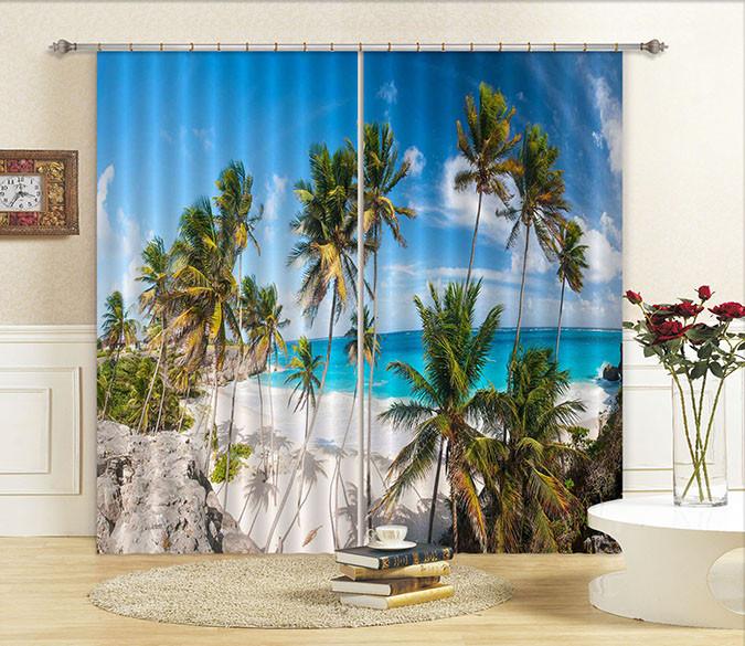 3D Beach Coconut Trees Curtains Drapes Wallpaper AJ Wallpaper 