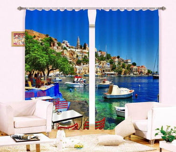 3D Seaside Town Scenery 842 Curtains Drapes Wallpaper AJ Wallpaper 