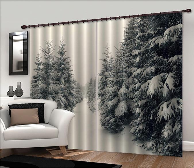 3D Snow Covered Forest 673 Curtains Drapes Wallpaper AJ Wallpaper 