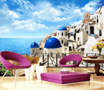 Seaside Town Balcony Wallpaper AJ Wallpaper 