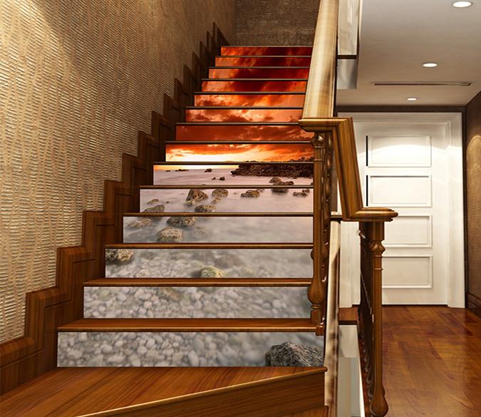 3D Misty Sea Sunset 705 Stair Risers Wallpaper AJ Wallpaper 