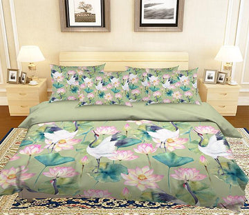 3D Lotus Flowers Cranes 285 Bed Pillowcases Quilt Wallpaper AJ Wallpaper 