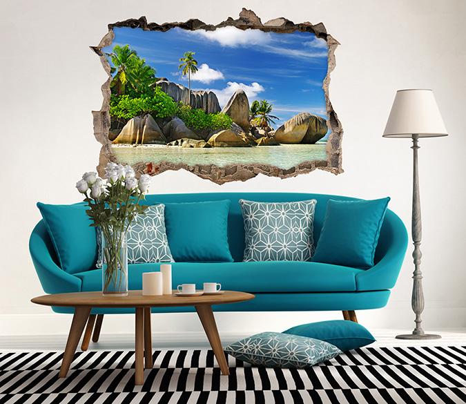 3D Beach Stones 313 Broken Wall Murals Wallpaper AJ Wallpaper 