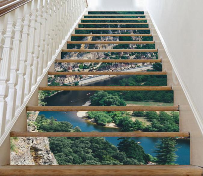 3D Mountains Town 398 Stair Risers Wallpaper AJ Wallpaper 