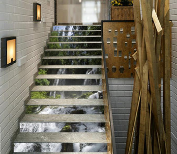 3D Forest Flowing River 501 Stair Risers Wallpaper AJ Wallpaper 