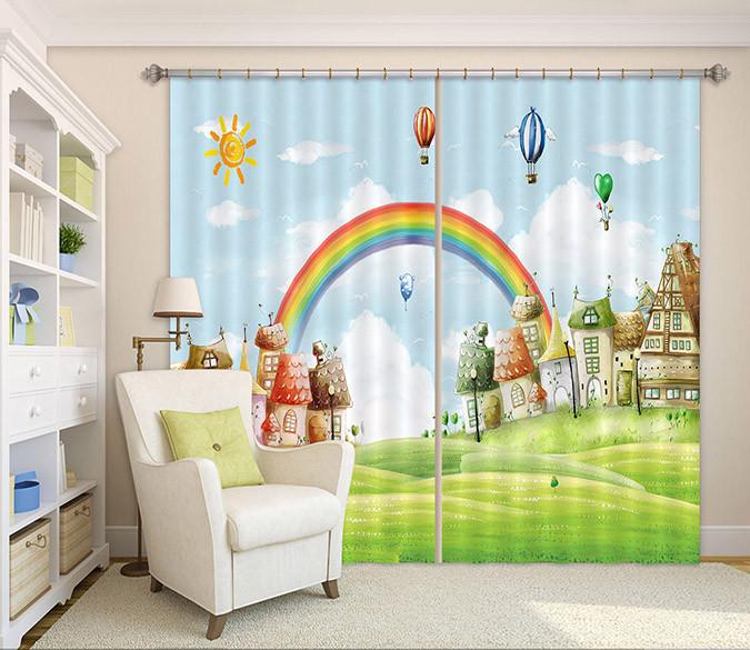 3D Cartoon Houses Rainbow 43 Curtains Drapes Wallpaper AJ Wallpaper 