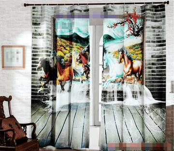 3D River Running Horses 1148 Curtains Drapes Wallpaper AJ Wallpaper 