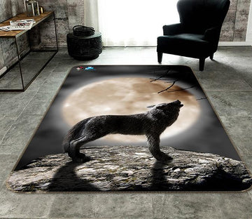 3D Full Moon Night Howling Wolf 224 Non Slip Rug Mat Mat AJ Creativity Home 