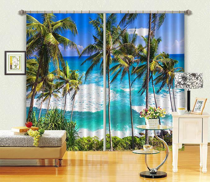 3D Sea Coconut Trees 105 Curtains Drapes Wallpaper AJ Wallpaper 