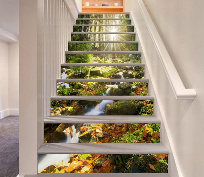 3D Forest Bright Sun 85 Stair Risers Wallpaper AJ Wallpaper 