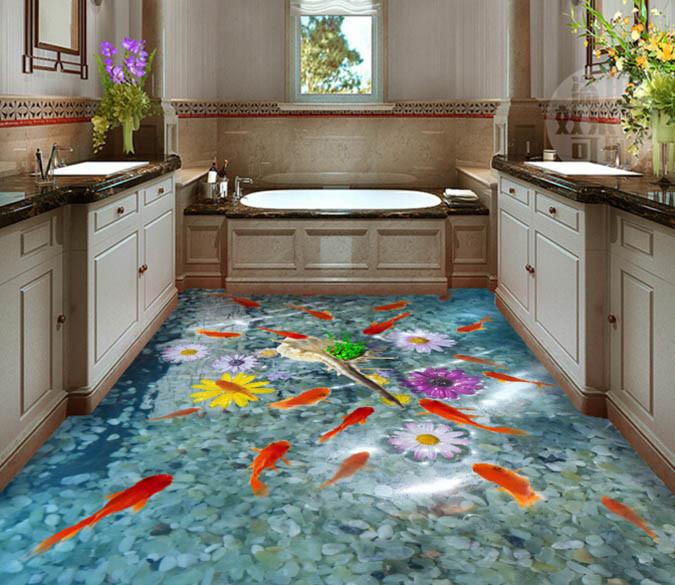 3D Beautiful Fish Pond Floor Mural Wallpaper AJ Wallpaper 2 