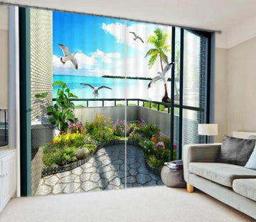 3D Balcony Sea Scenery 915 Curtains Drapes Wallpaper AJ Wallpaper 