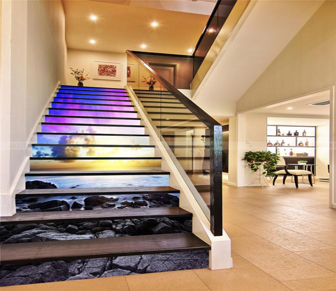 3D Sea Coast Stones Sunrise 503 Stair Risers Wallpaper AJ Wallpaper 