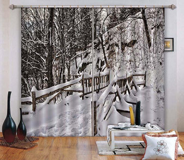 3D Snow Covered Forest Bridge 673 Curtains Drapes Wallpaper AJ Wallpaper 