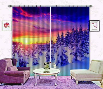 3D Snow Forest Warm Sunset 650 Curtains Drapes Wallpaper AJ Wallpaper 
