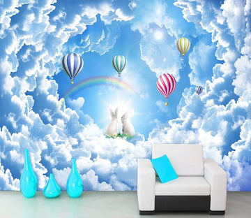 3D Sunshine Rabbit Rainbow 306 Wallpaper AJ Wallpaper 
