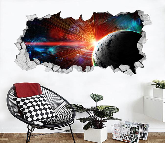 3D Space Earth Sunbeams 360 Broken Wall Murals Wallpaper AJ Wallpaper 