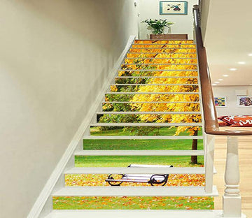 3D Yellow Tree Bench 707 Stair Risers Wallpaper AJ Wallpaper 