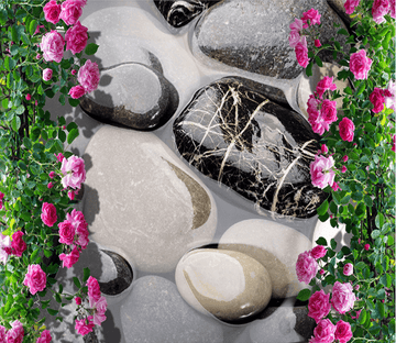 3D Pebbles And Roses Floor Mural Wallpaper AJ Wallpaper 2 