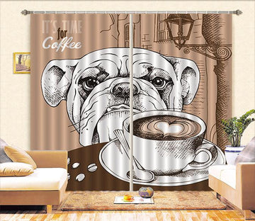 3D Dog And Coffee Curtains Drapes Wallpaper AJ Wallpaper 